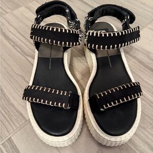 Dolce Vita Debra Black Sandals with White Stitching
